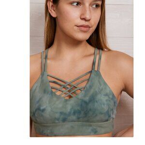 JoyLab Large Green Tie Dye Strappy Sports Bra Medium Support Crisscross Activewe
